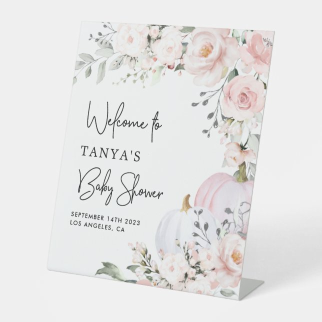 Pink Pumpkin Baby Dusche Willkommensschild Sockelschild (Vorderseite)