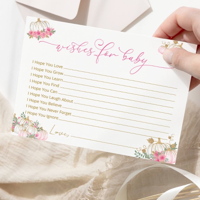 Pink Pumpkin Baby Dusche Wünsche für Babykarte Postkarte (Von Creator hochgeladen)