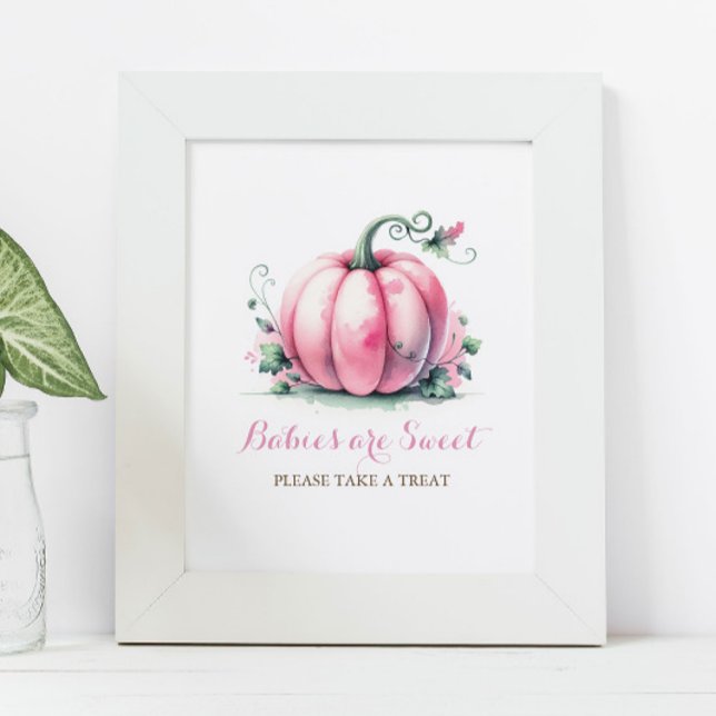 Pink Pumpkin Baby Duschposter Poster (Baby shower posters fall pink pumpkin decor watercolor babies are sweet please take a treat.)