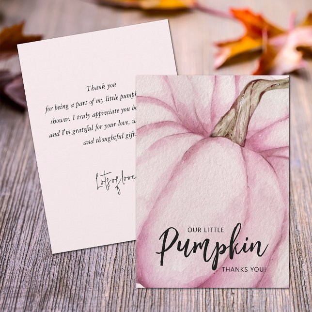 Pink Pumpkin Baby Flat Dankeskarte (Pink pumpkin baby shower flat thank you cards feature your message on the back.)