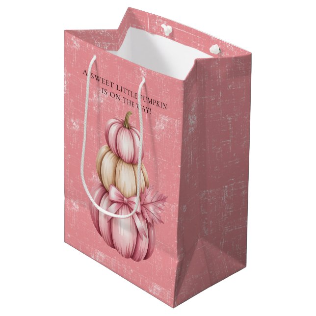 Pink Pumpkin Baby Girl Dusche Mittlere Geschenktüte (Vorderseite Schrägansicht)