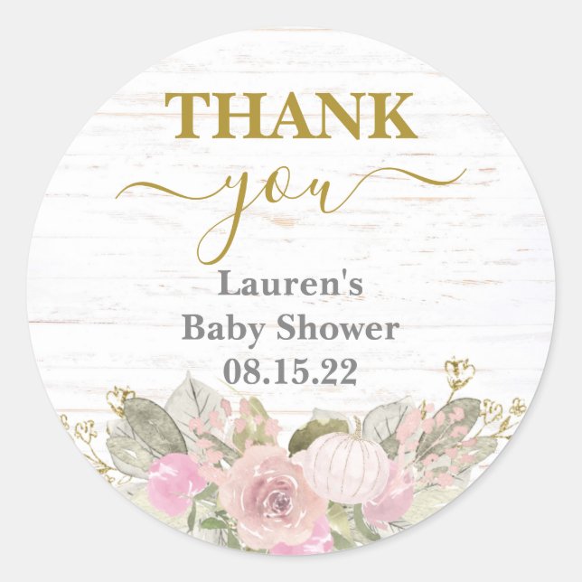 Pink Pumpkin Baby Shower Classic Round Sticker (Vorderseite)