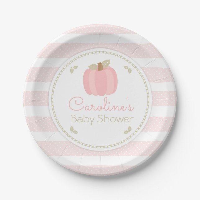 Pink Pumpkin Baby Shower Plate Pappteller (Vorderseite)
