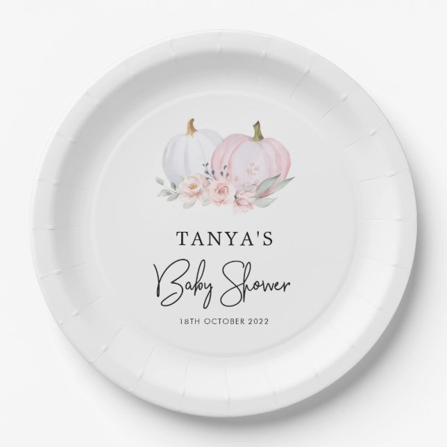 Pink Pumpkin Baby Shower Plate Pappteller (Vorderseite)