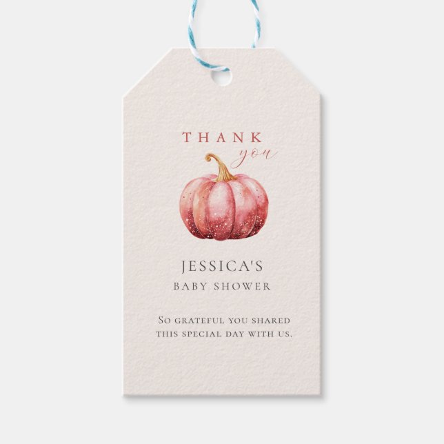 Pink Pumpkin Baby Showmarke Geschenkanhänger (Vorderseite)