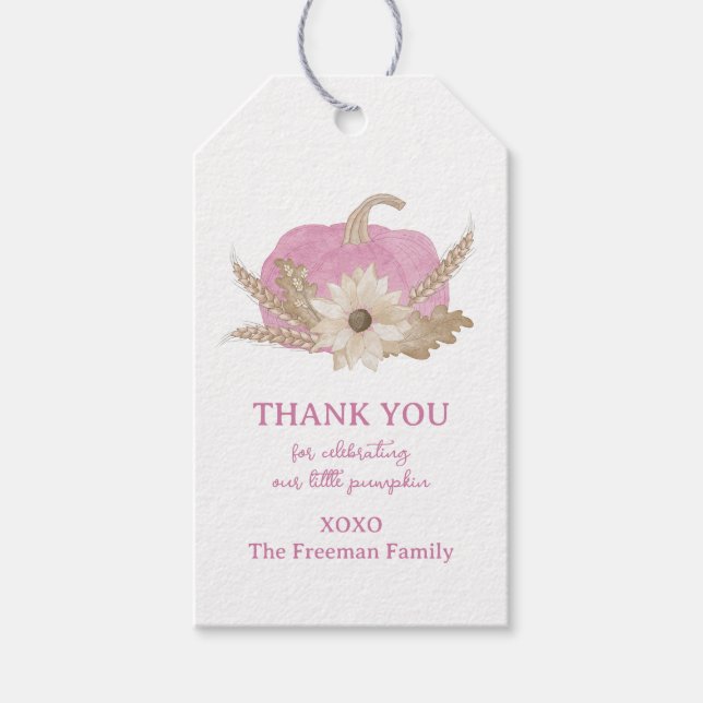 Pink Pumpkin Baby Showmarke Geschenkanhänger (Vorderseite)