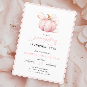 Pink Pumpkin Bow Girl 2. Geburtstag Einladung
