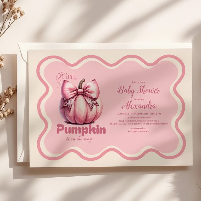 Pink Pumpkin Bow Girl Baby Dusche Einladung (Von Creator hochgeladen)