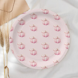 Pink Pumpkin Bow Girl Baby Dusche Pappteller