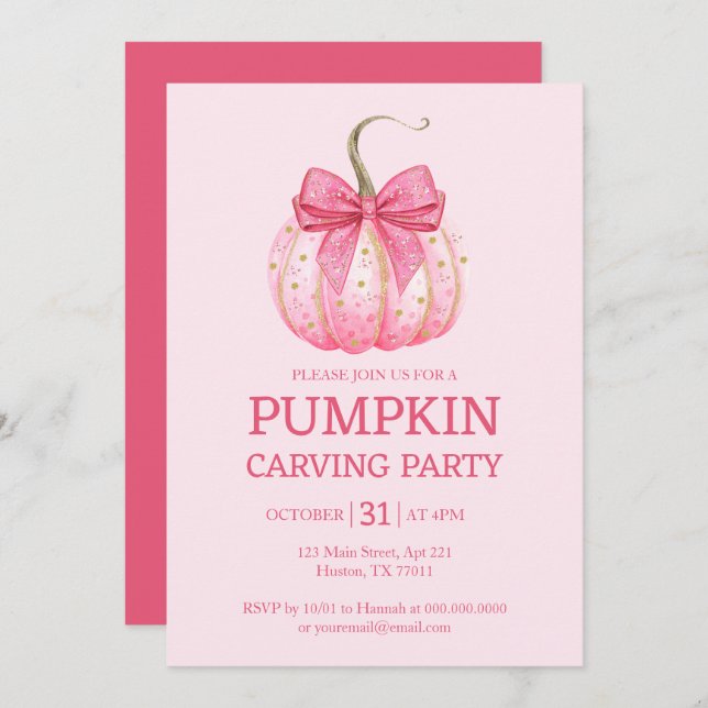 Pink Pumpkin Carving Party Halloween Einladung (Vorne/Hinten)