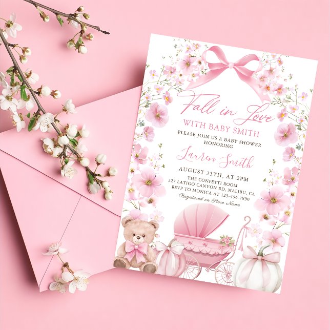 Pink Pumpkin Coquette Baby Carriage Baby Dusche Einladung (Von Creator hochgeladen)