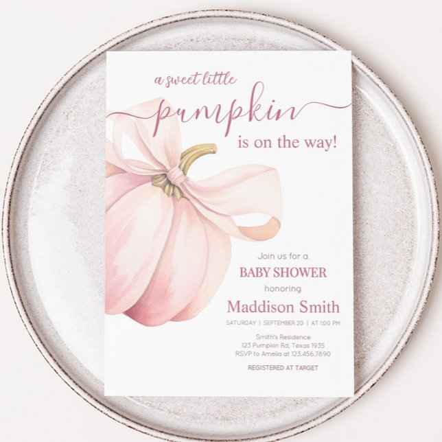 Pink Pumpkin Coquette Baby Shower Einladung (Pink Minimalist Pumpkin Baby Shower Invitation)