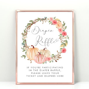Pink Pumpkin Diaper Raffle Baby Girl Dusche Poster