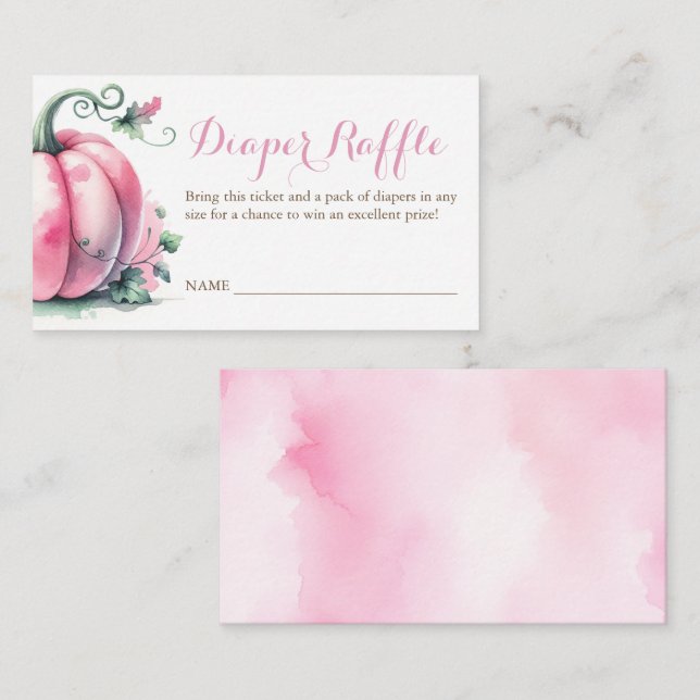 Pink Pumpkin Diaper Raffle Card - Fall Baby Dusche Begleitkarte (Vorne/Hinten)