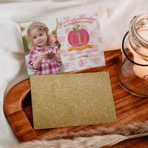 Pink Pumpkin Fall Erster 1. Geburtstag Einladung