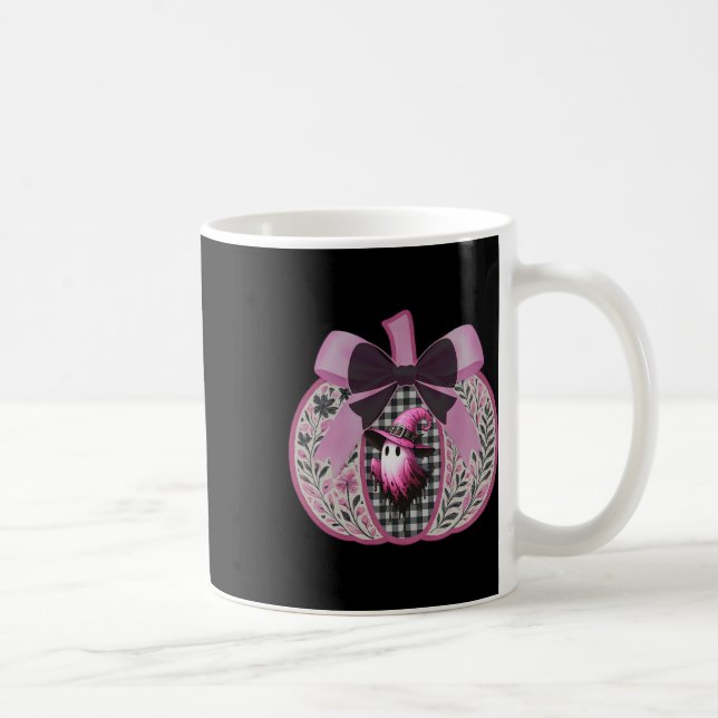 Pink Pumpkin Fall Halloween Niedlich Ghost Bow Bru Kaffeetasse (Rechts)