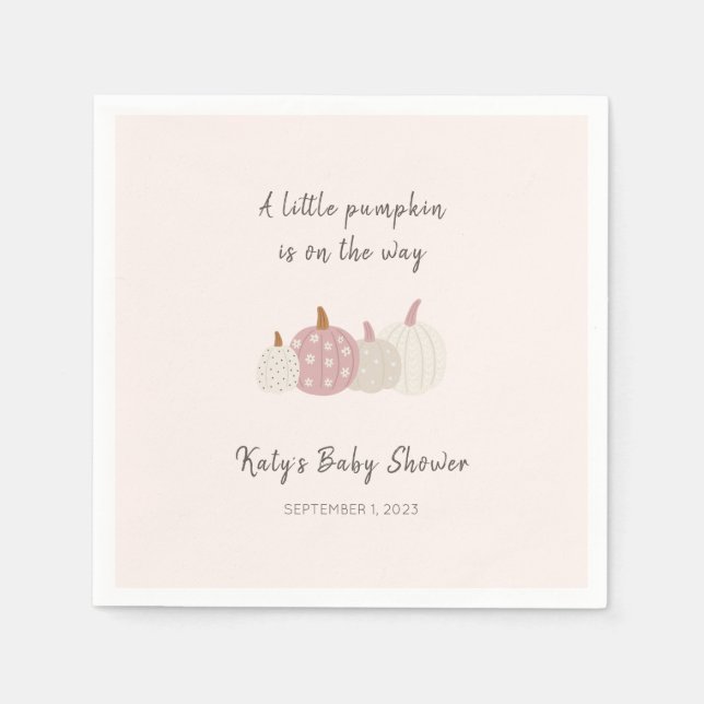 Pink Pumpkin FallBaby Dusche Girl Cocktail Napkins Serviette (Vorderseite)