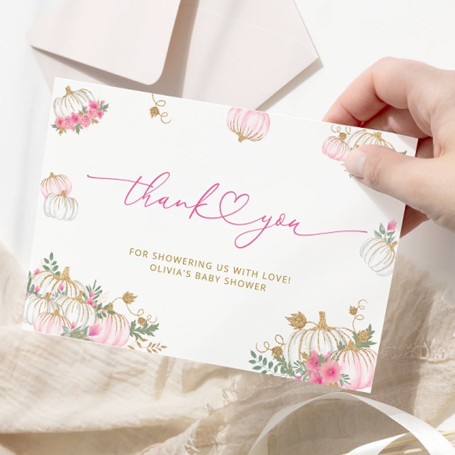 Pink Pumpkin Floral Baby Dusche Danke Karte (Von Creator hochgeladen)