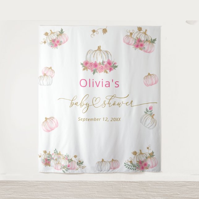 Pink Pumpkin Floral Baby Dusche Wandteppich (Vorderseite)