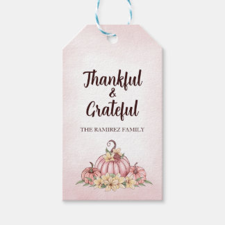 Pink Pumpkin Floral Erntedank Geschenkanhänger