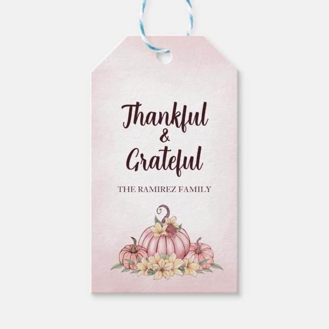 Pink Pumpkin Floral Erntedank Geschenkanhänger (Vorderseite)