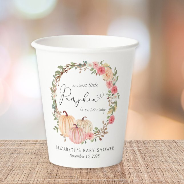 Pink Pumpkin Floral Girl Babydusche Pappbecher (Von Creator hochgeladen)