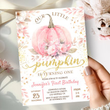 Pink Pumpkin Floral Gold Glitzer Girl 1. Geburtsta