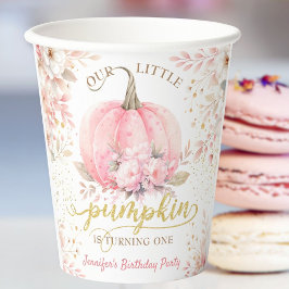 Pink Pumpkin Floral Gold Glitzer Girl 1. Geburtsta Pappbecher