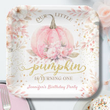 Pink Pumpkin Floral Gold Glitzer Girl 1. Geburtsta