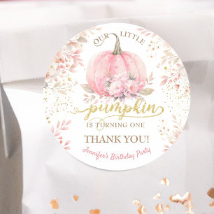 Pink Pumpkin Floral Gold Glitzer Girl 1. Geburtsta Runder Aufkleber