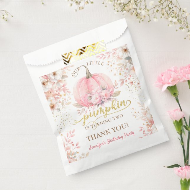 Pink Pumpkin Floral Gold Glitzer Girl Geschenktütchen (Versiegelt)