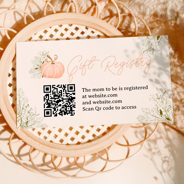 Pink pumpkin floral registry baby shower begleitkarte (Pink pumpkin floral registry baby shower enclosure card)
