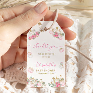 Pink Pumpkin Floral Watercolor Babydusche Geschenkanhänger