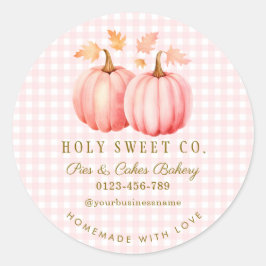 Pink Pumpkin Gingham Bakery Runder Aufkleber