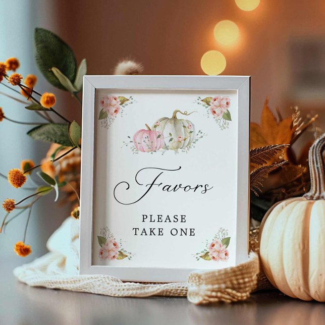 Pink Pumpkin Girl Baby Duwer Favorit Schild (Favors Sign Little Pumpkin Girl Baby Shower)