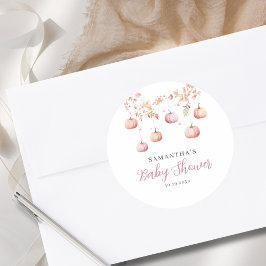 Pink Pumpkin Girl Baby Shower  Runder Aufkleber
