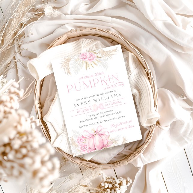 Pink Pumpkin Girl Floral Bow Baby Dusche Einladung (Von Creator hochgeladen)