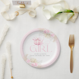 Pink Pumpkin Girl Floral Bow Baby Dusche Willkomme Pappteller