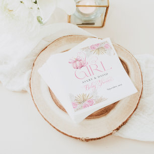 Pink Pumpkin Girl Floral Bow Baby Dusche Willkomme Serviette