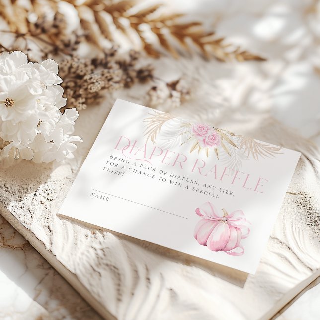 Pink Pumpkin Girl Floral Bow Babydusche Windeln Begleitkarte (Von Creator hochgeladen)