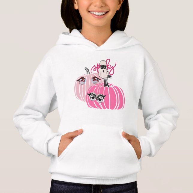 Pink Pumpkin Halloween Niedlich Hoodie (Vorderseite)