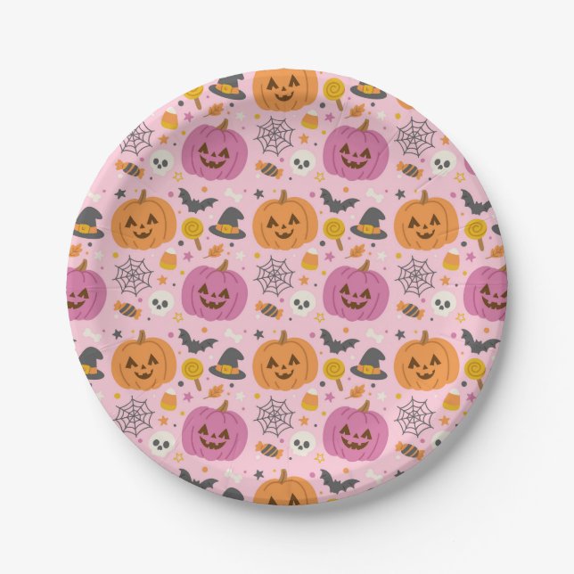 Pink Pumpkin Halloween Pattern Paper Teller (Vorderseite)