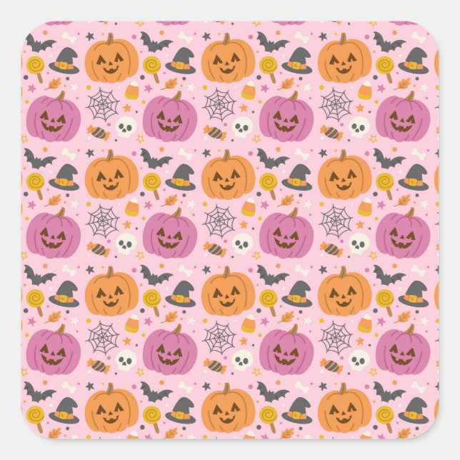 Pink Pumpkin Halloween Pattern Sticker (Vorderseite)