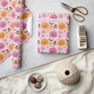Pink Pumpkin Halloween Pattern Wrapping Paper Roll Geschenkpapier
