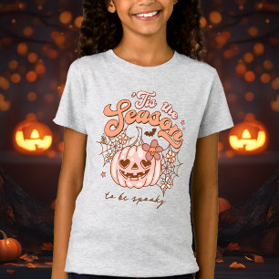 Pink Pumpkin Halloween Retro Hippie Name Girls' T-Shirt