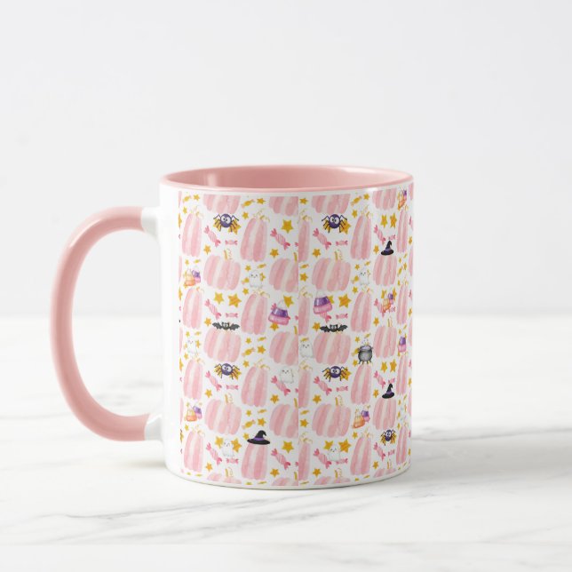 Pink Pumpkin Halloween Tasse (Links)