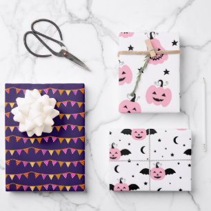 PINK PUMPKIN HALLOWEEN UND FALL PATTERN GESCHENKPAPIER SET