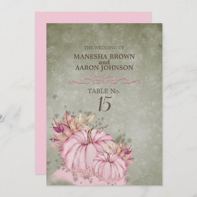 PINK Pumpkin Harvest - flache Tafelkarte Einladung (Vorne/Hinten)