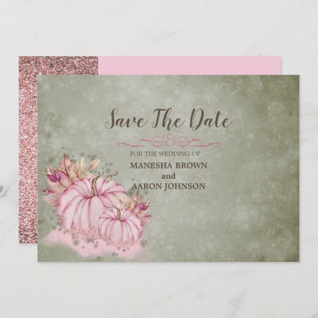 PINK Pumpkin Harvest - Flachkarte Save the Date (Vorne/Hinten)