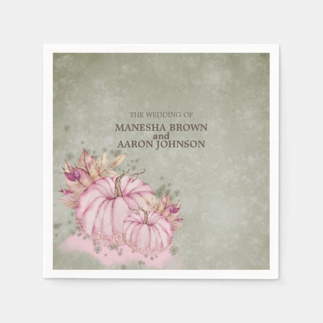 PINK Pumpkin Harvest - Hochzeitscocktail Napkin Serviette (Vorderseite)